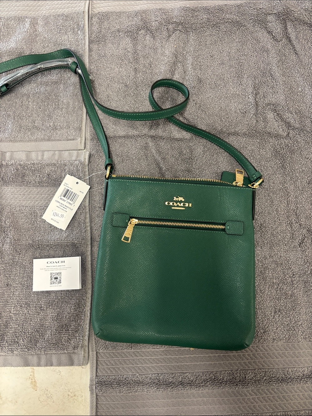 Coach Green Saffiano Leather Crossbody with Gold Hardware